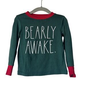 Rae Dunn Kids 3T Bearly Awake Green Red Knit Pajama Top BA1151-300-NSA